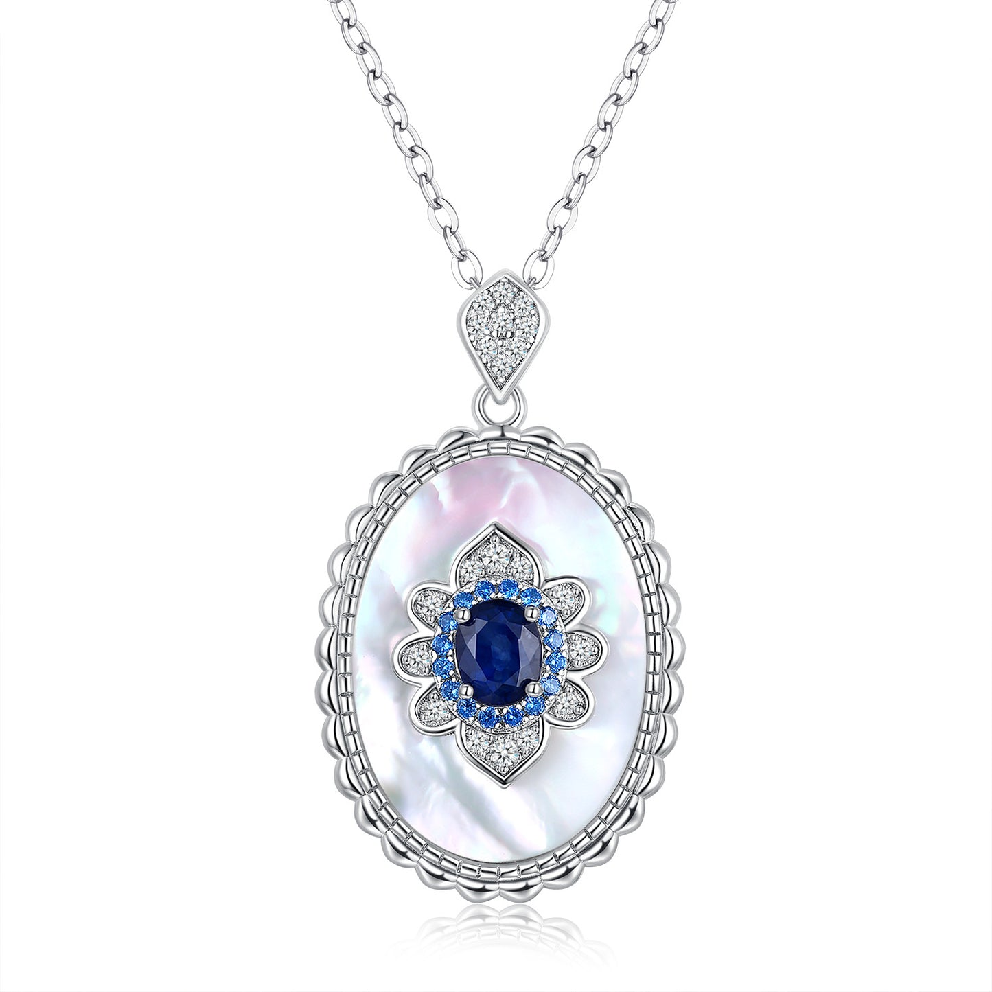 S925 Silver Inlaid Light Luxury Natural Sapphire Pendant Female Retro Design Natural Stone Necklace Natural Gemstone Necklace