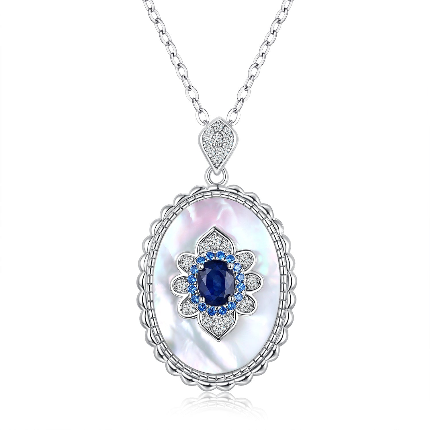 S925 Silver Inlaid Light Luxury Natural Sapphire Pendant Female Retro Design Natural Stone Necklace Natural Gemstone Necklace